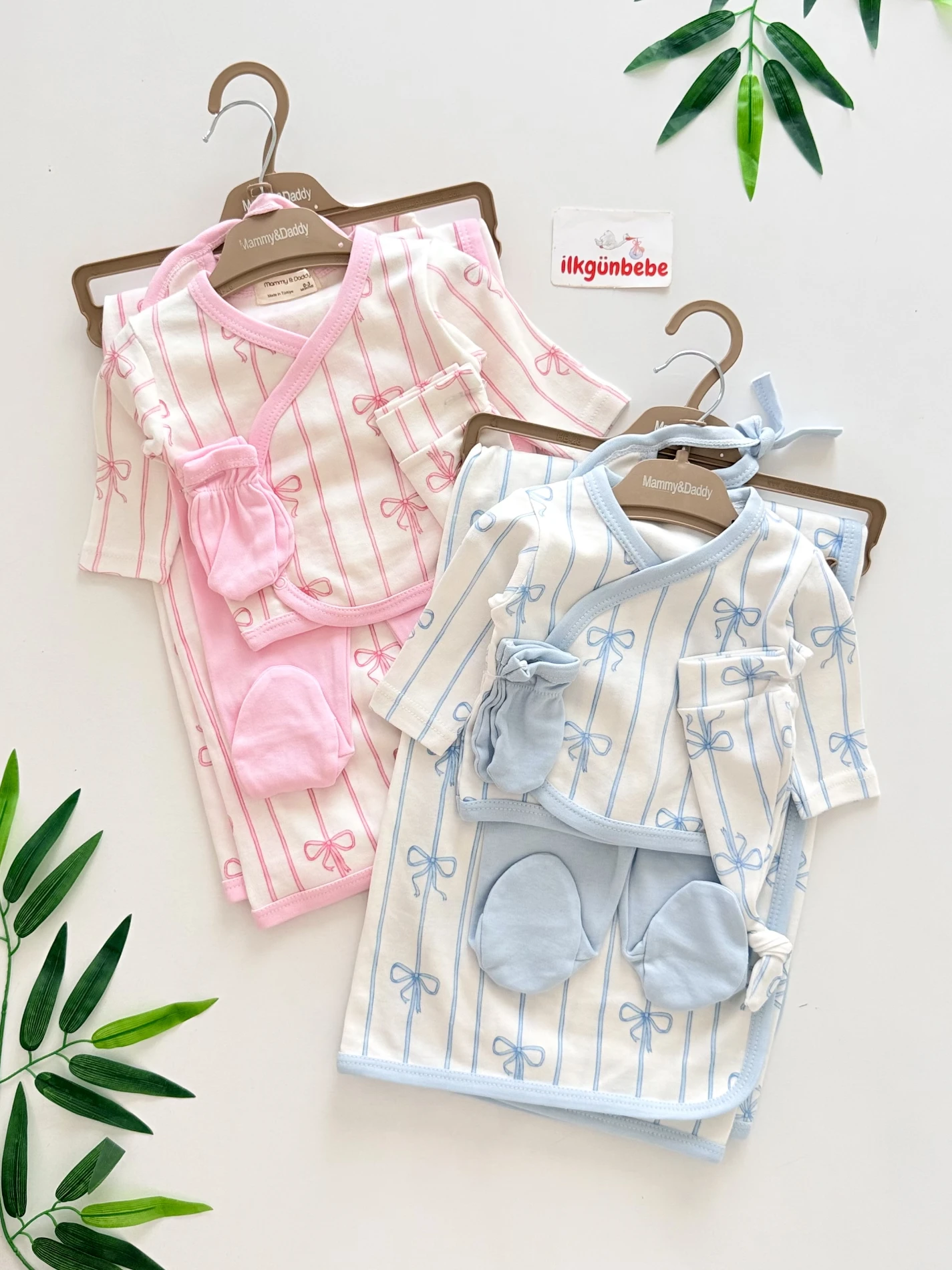 Fiyonklu Pinterest 7 Parça %100 Pamuk Yenidoğan Set