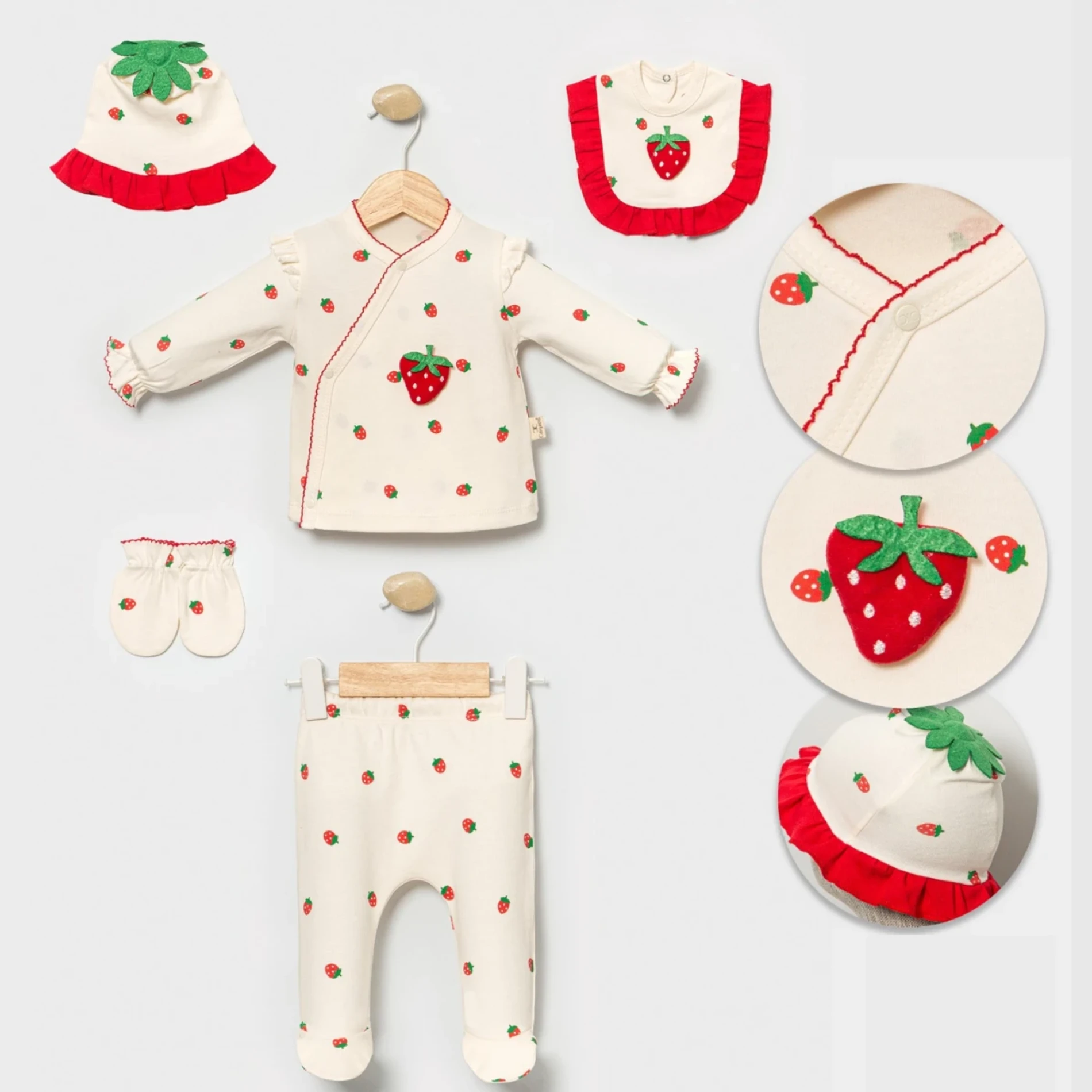 Strawberry   %100 Pamuk Yumuşacık Premium  5 Parça Set