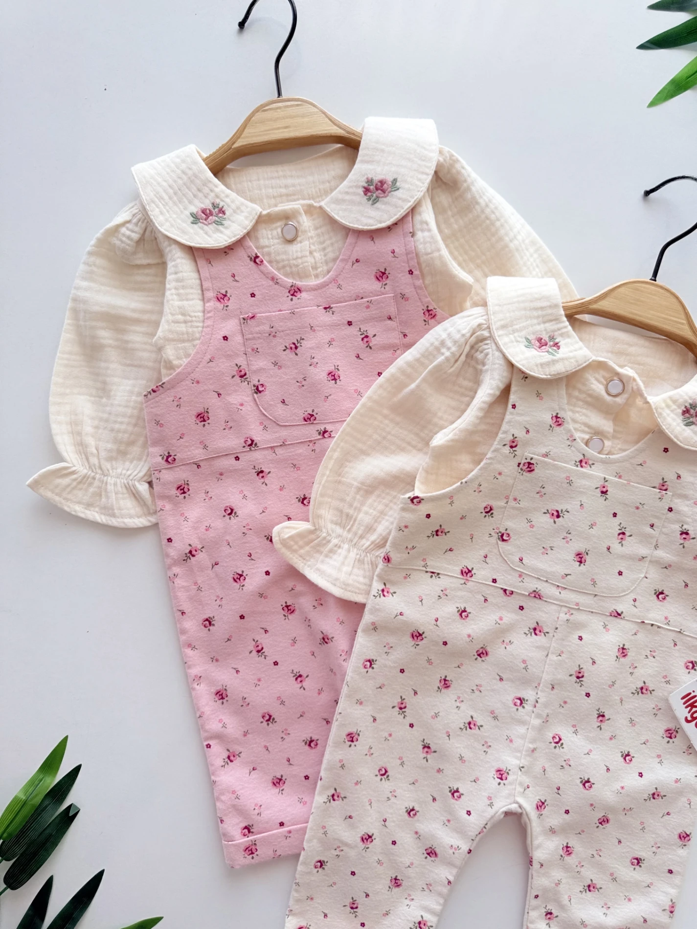 Baby Cute Çıtır Çiçek Salopetli Müslin Gömlekli 2’li Takım