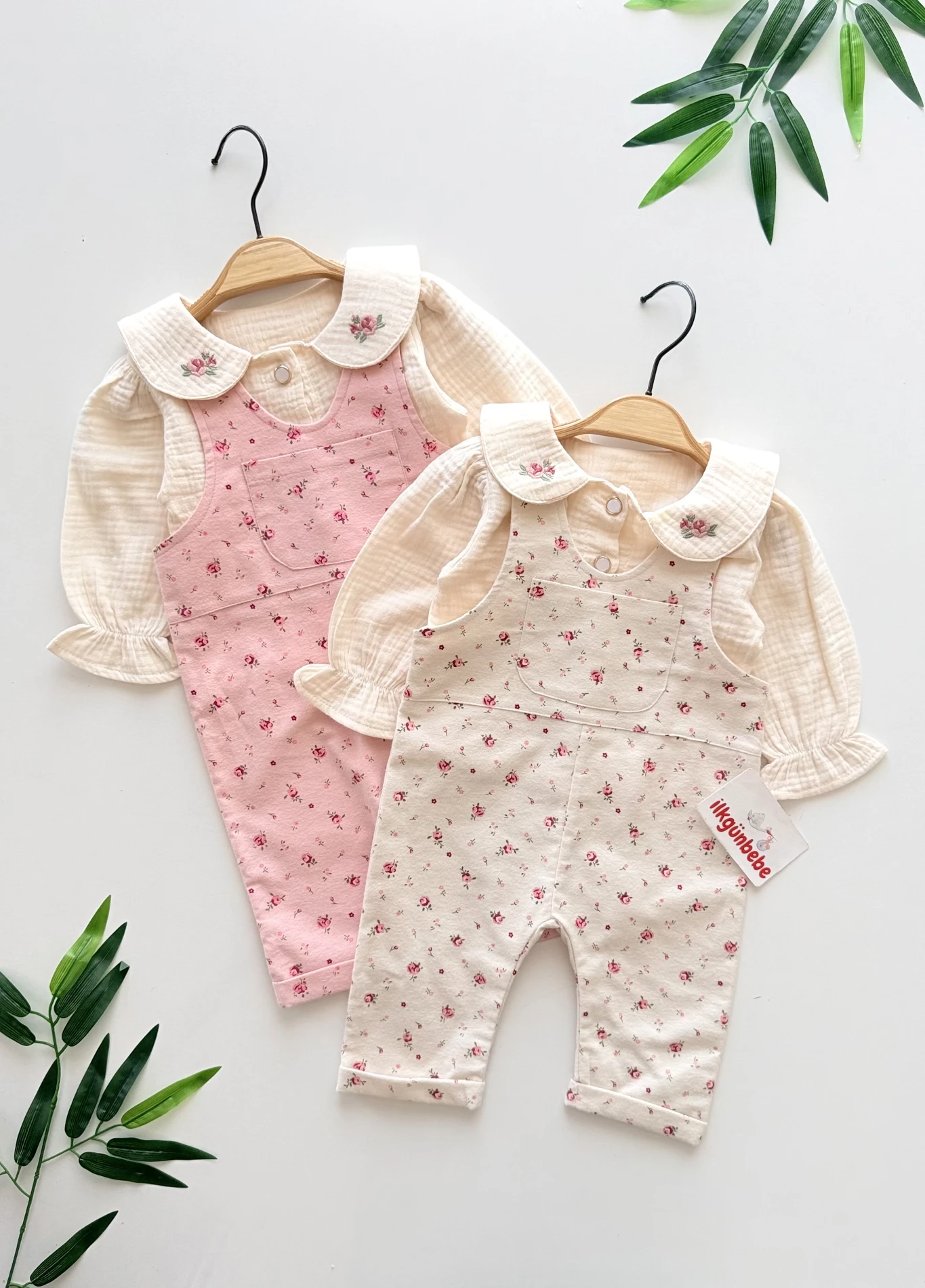 Baby Cute Çıtır Çiçek Salopetli Müslin Gömlekli 2’li Takım