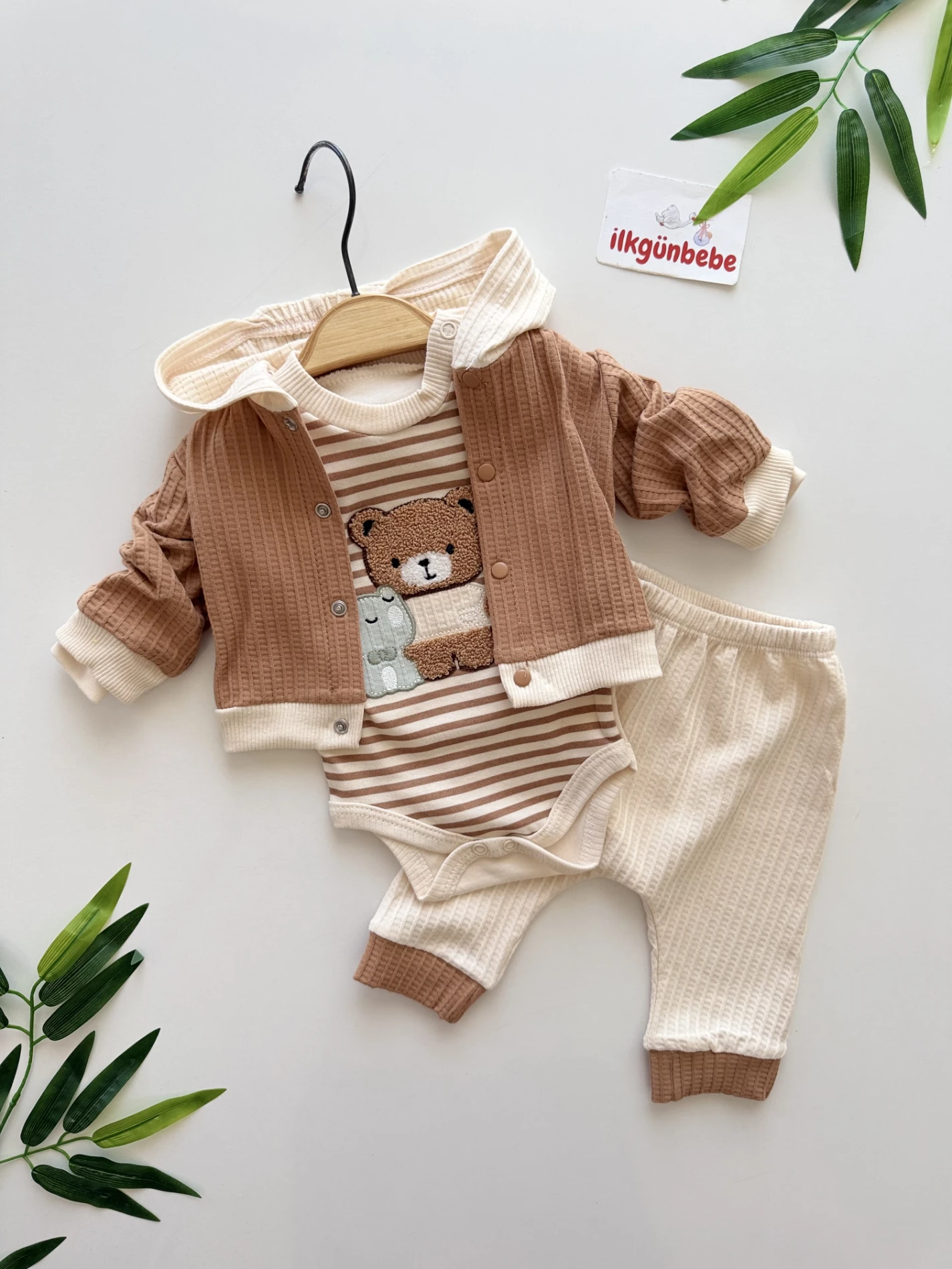 Teddy Bear Çizgili Hırkalı 3’lü Takım