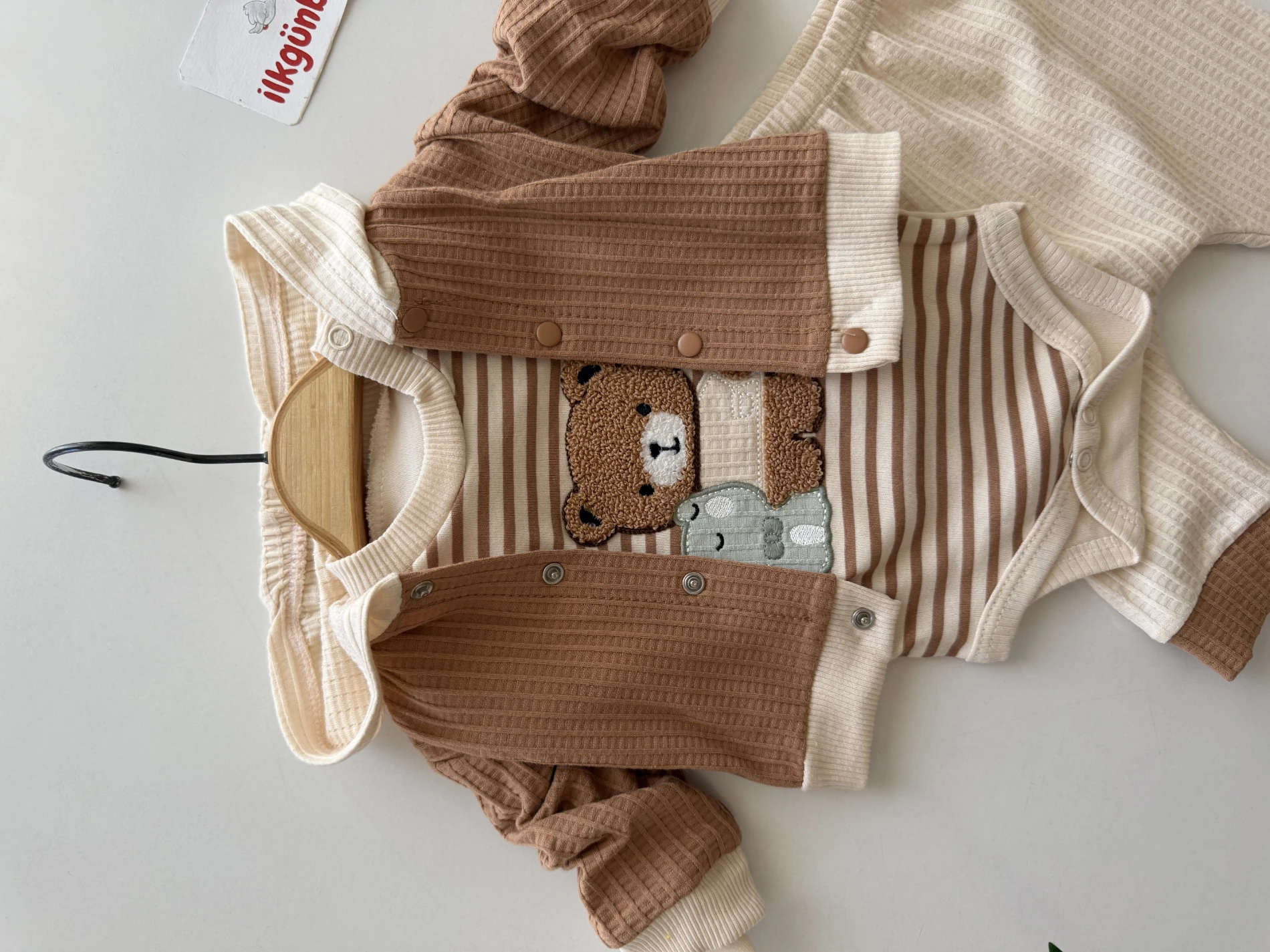 Teddy Bear Çizgili Hırkalı 3’lü Takım