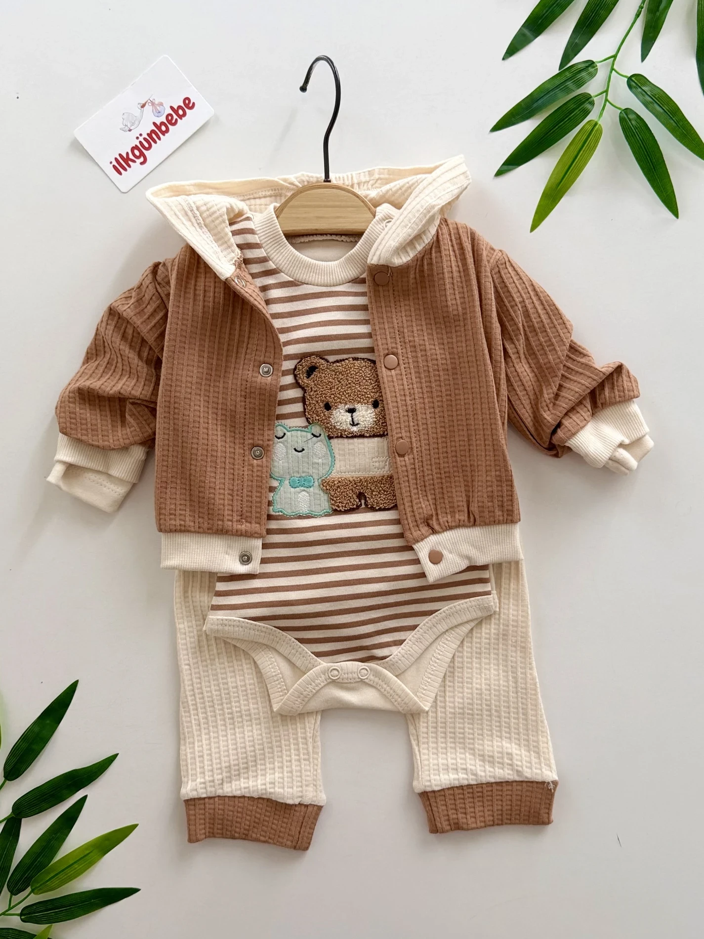 Teddy Bear Çizgili Hırkalı 3’lü Takım