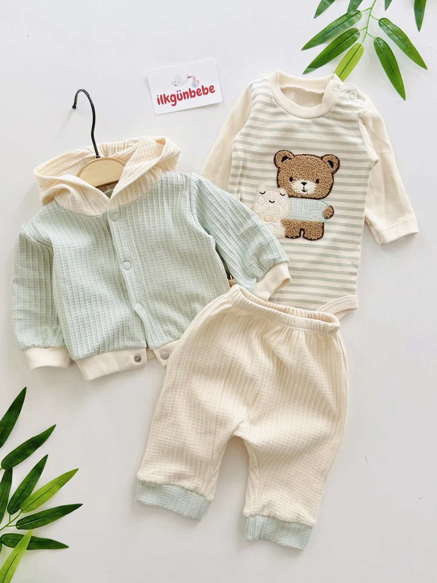 Teddy Bear Çizgili Hırkalı 3’lü Takım