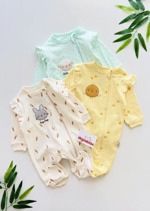 Premium Kalite Fermuarlı  %100 Pamuk 3’lü Tulum Set