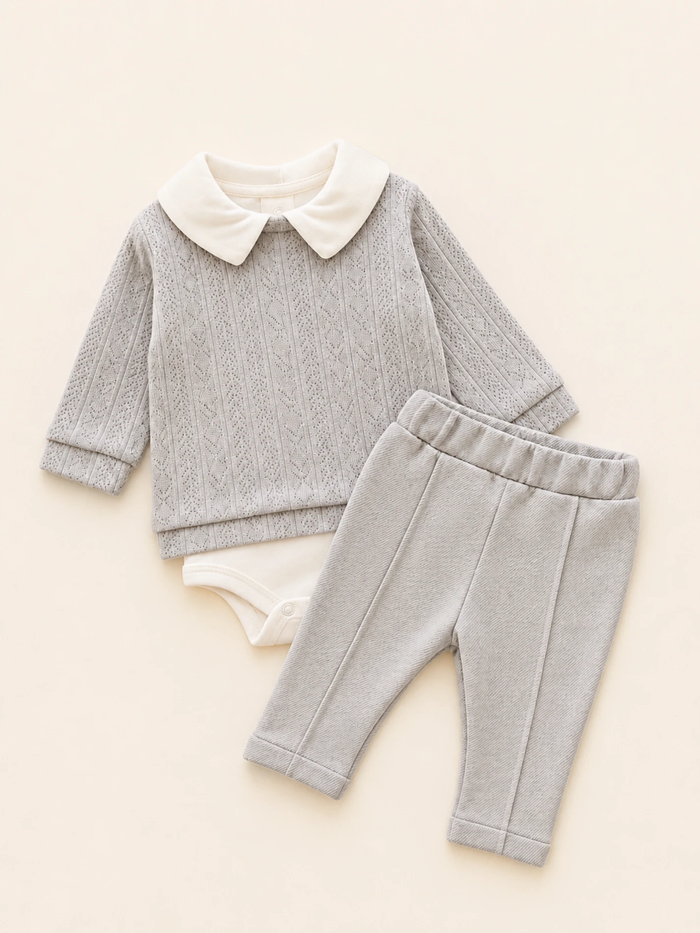 Kucak Triko 3 Parça Kazaklı Zıbınlı Pantalonlu  Set