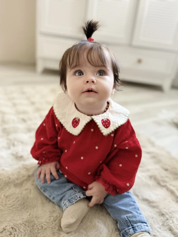 Çilek Yakalı Müslin Kumaş Sweatli Kot Pantalonlu Premium Kalite Takım