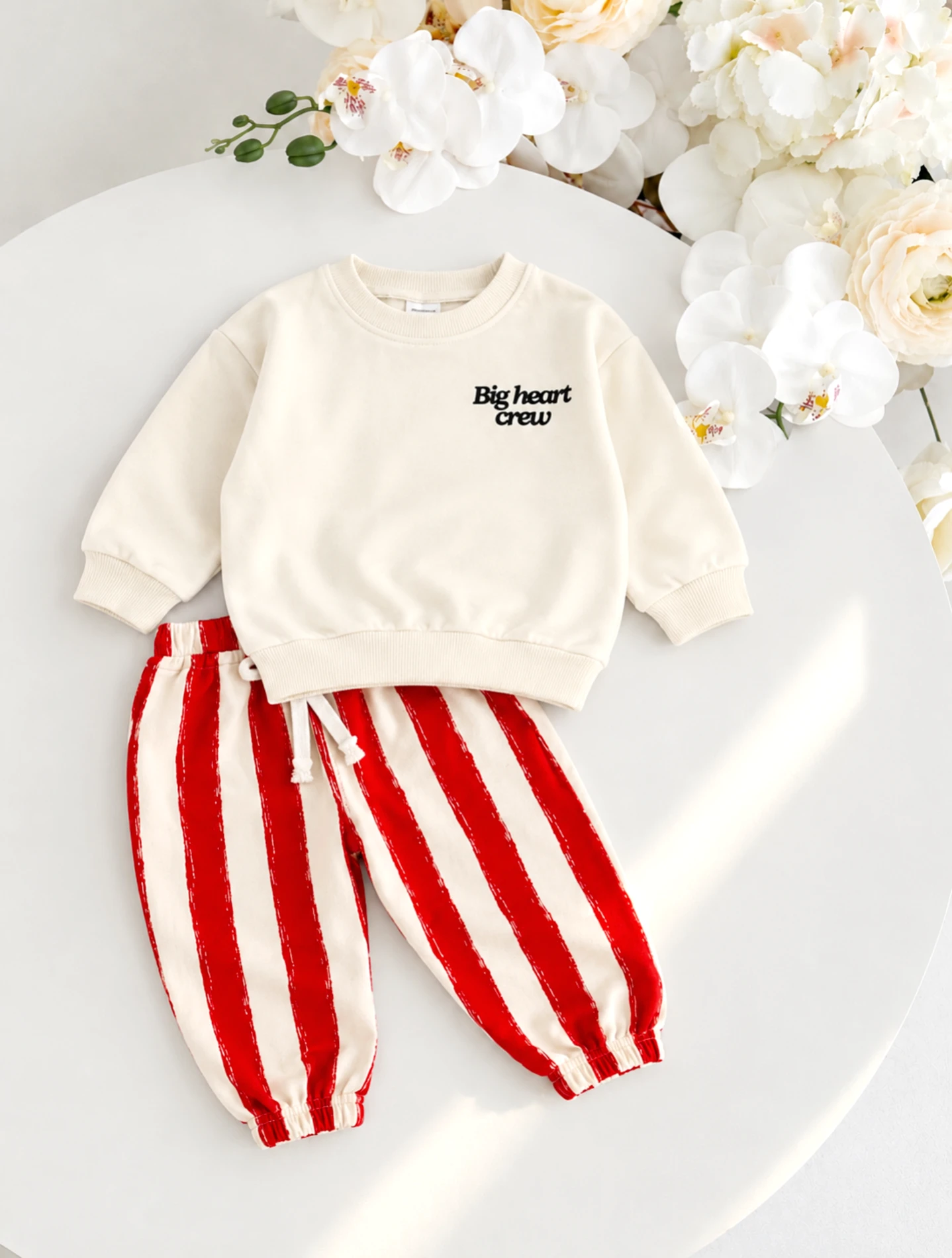 Big Heart Kırmızı Çizgili Pantalonlu  Şardonlu Premium Takım