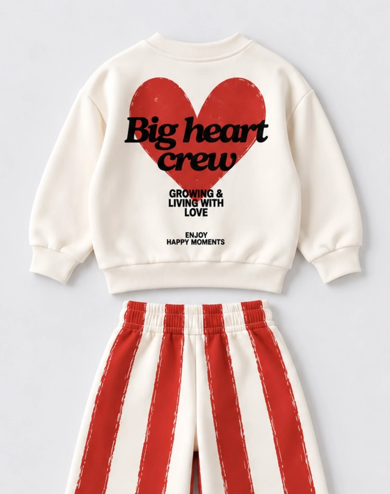 Big Heart Kırmızı Çizgili Pantalonlu  Şardonlu Premium Takım