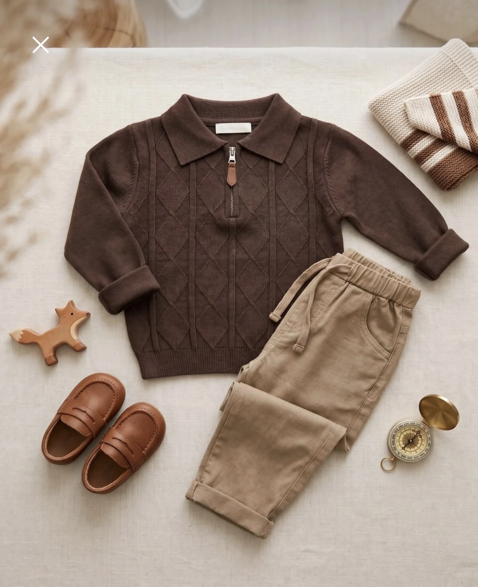 D Classic Boy Polo Yaka Keten Pantalonlu Çizgili Triko Kazaklı Takım 