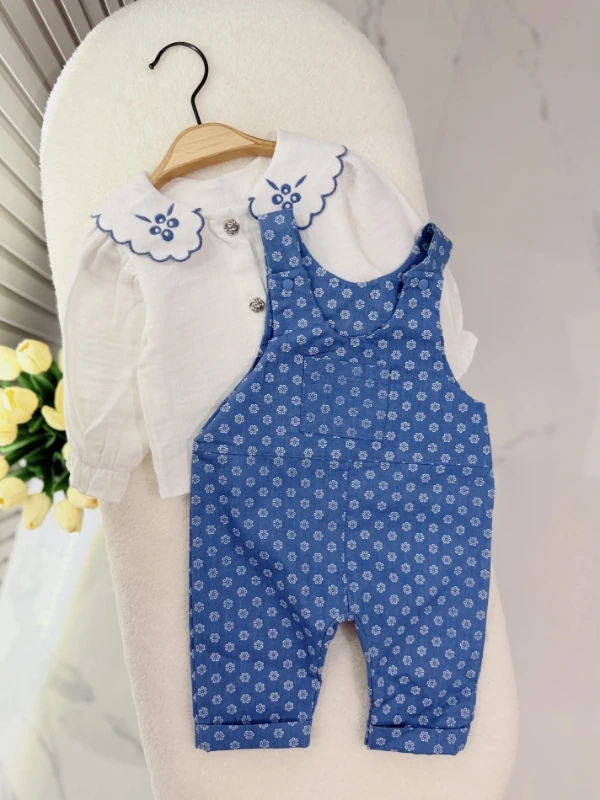 Çan Çiçeği Nakışlı Premium Kalite Gömlek Salopet Set