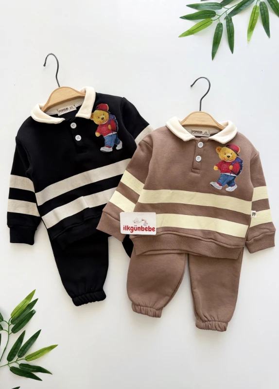 Teddy Çizgili  3 İp Şardonlu Kışlık Takım