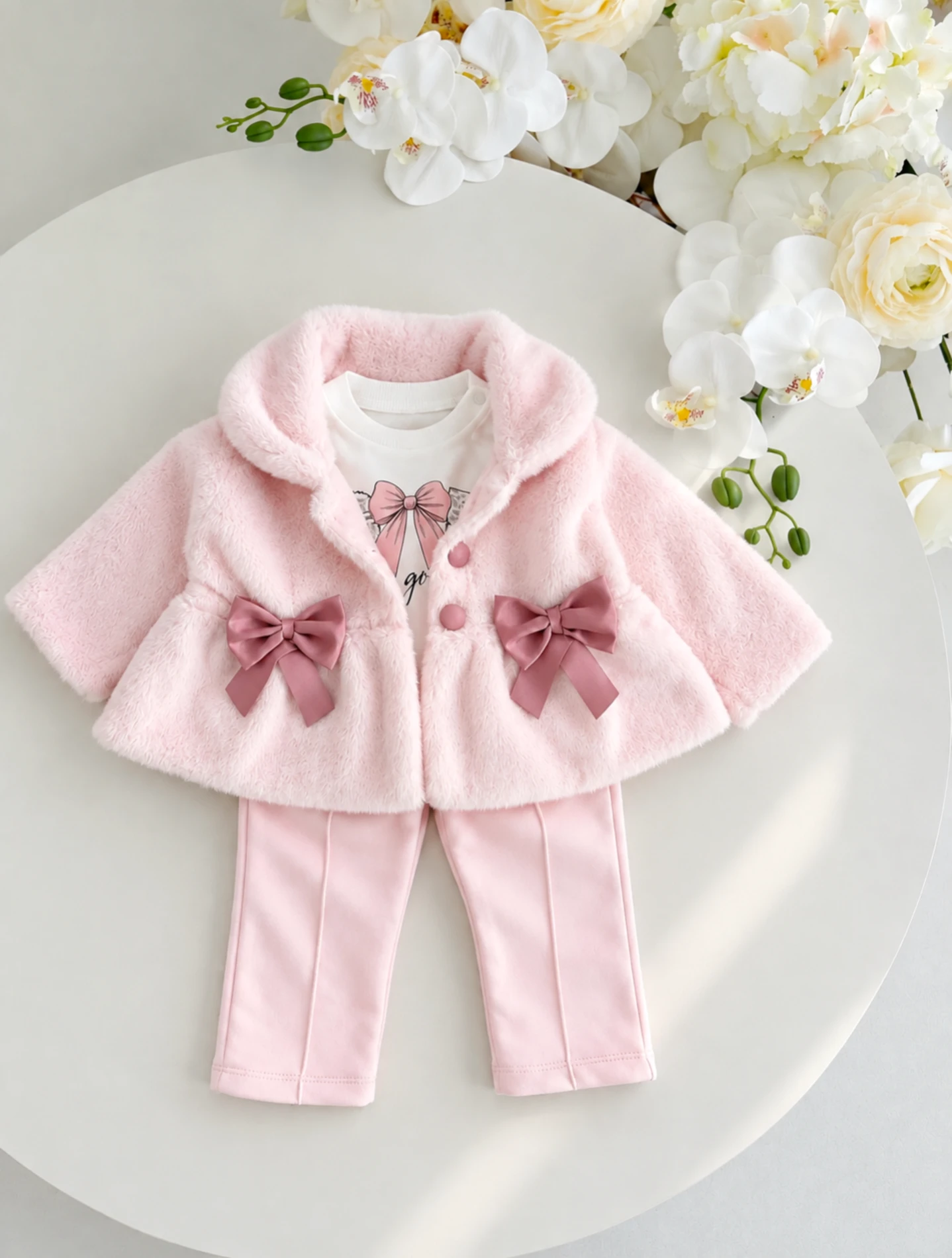 Premium Yumoş Kürk Ceketli  Pantolon 3'lü Takım