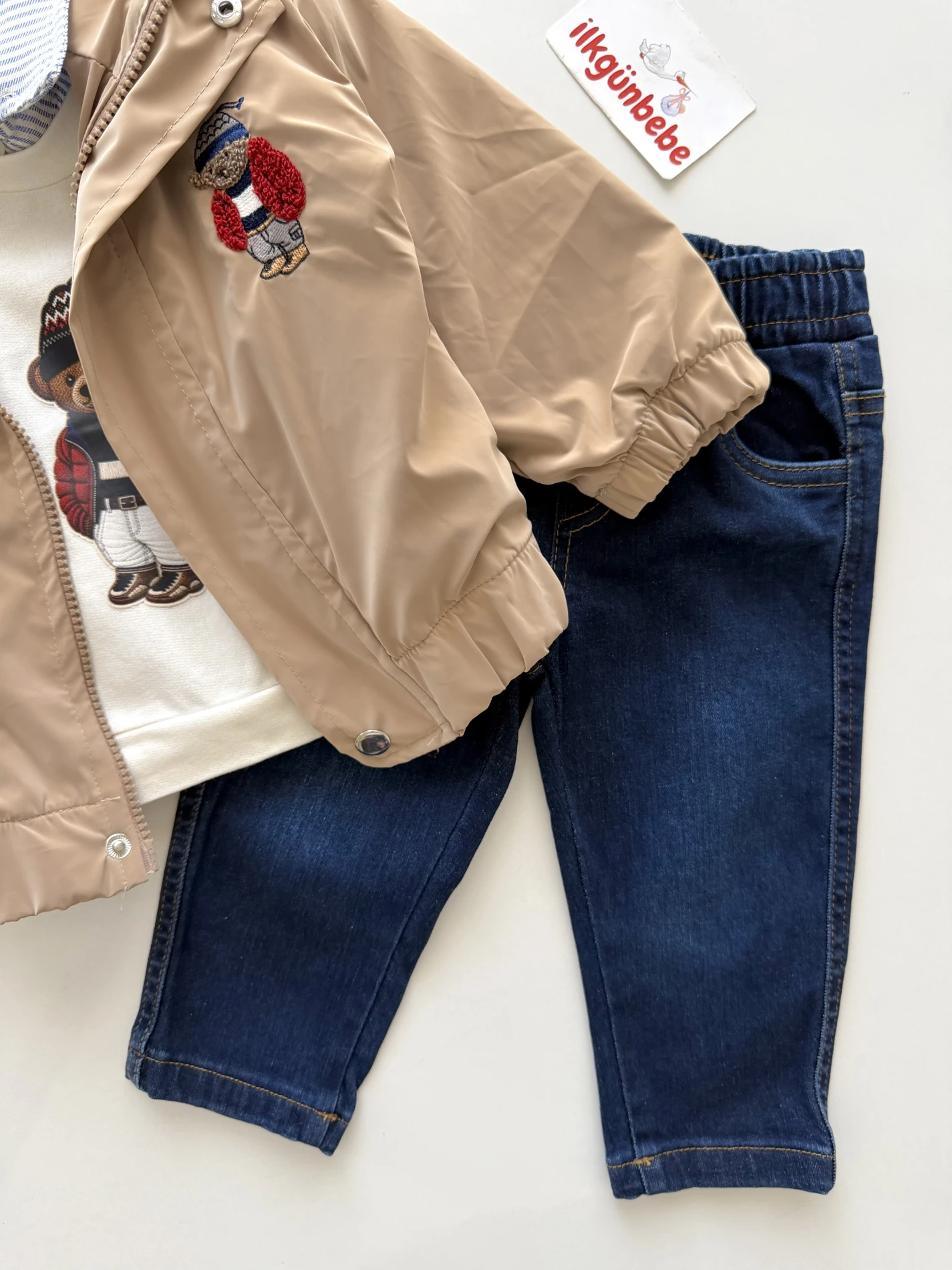 SU GEÇİRMEZ CEKETLİ Teddy Bear Nakışlı Gömlekli Sweatli Premium Kalite 3’lü Takım