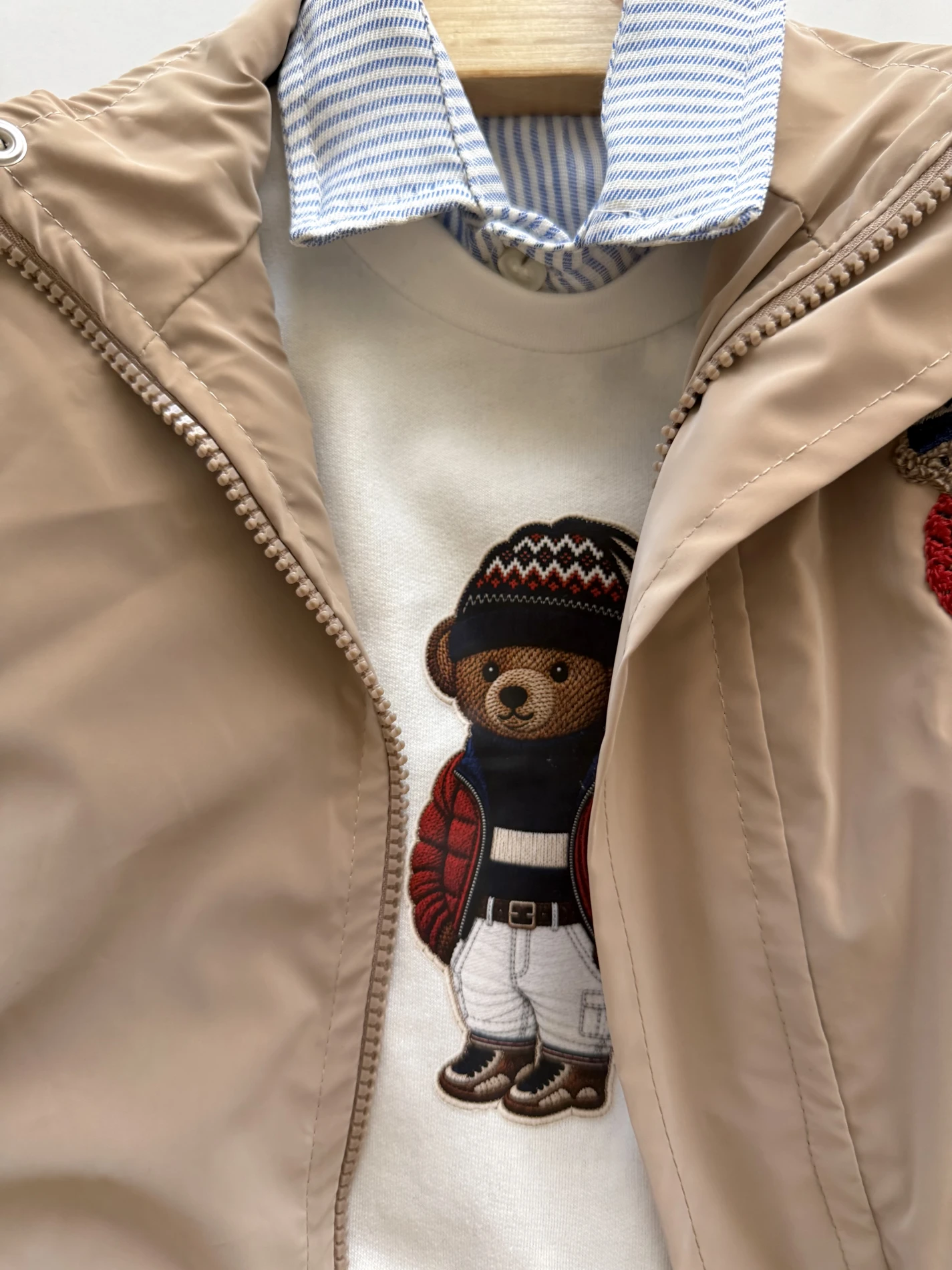 SU GEÇİRMEZ CEKETLİ Teddy Bear Nakışlı Gömlekli Sweatli Premium Kalite 3’lü Takım