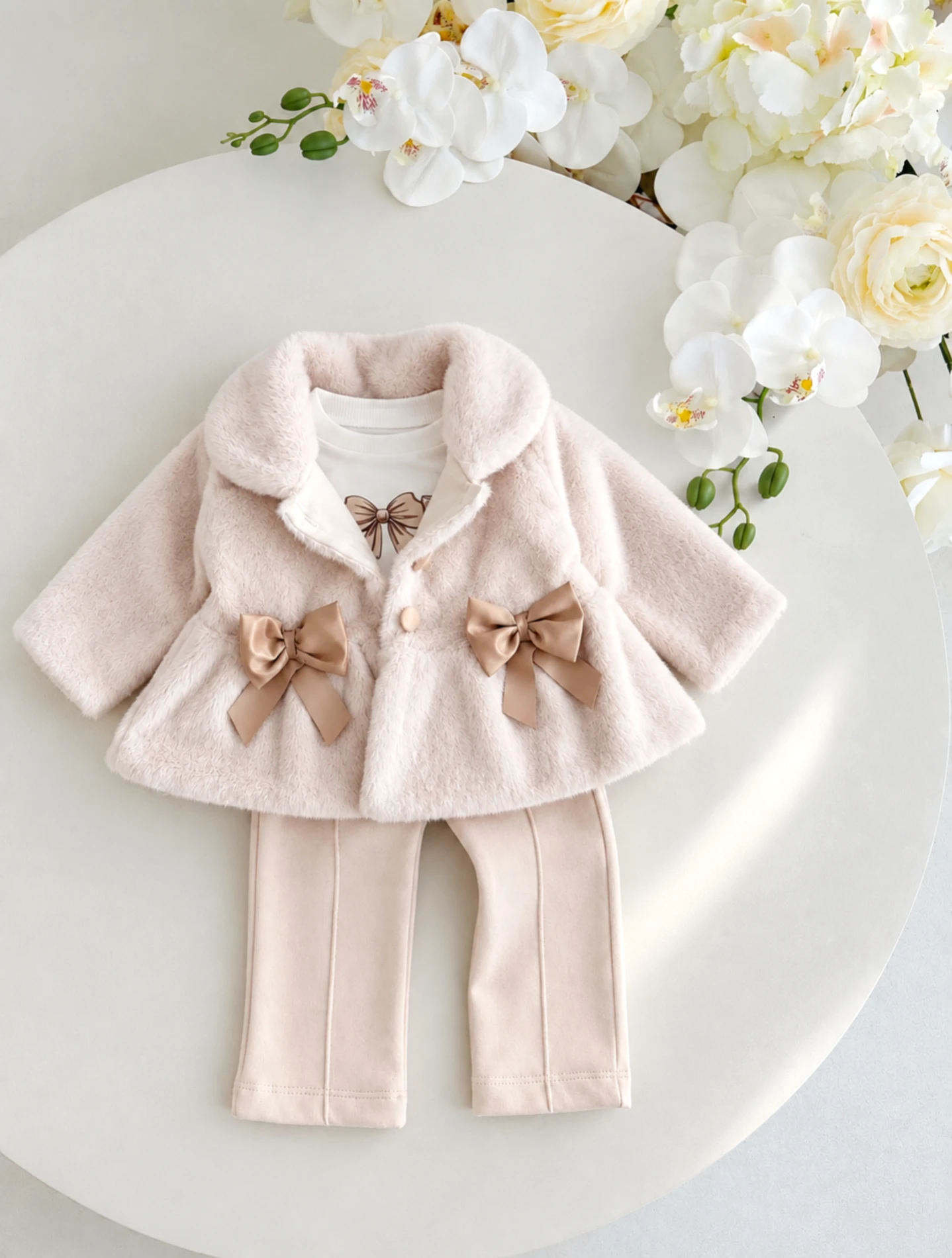 Premium Yumoş Kürk Ceketli  Pantolon 3'lü Takım