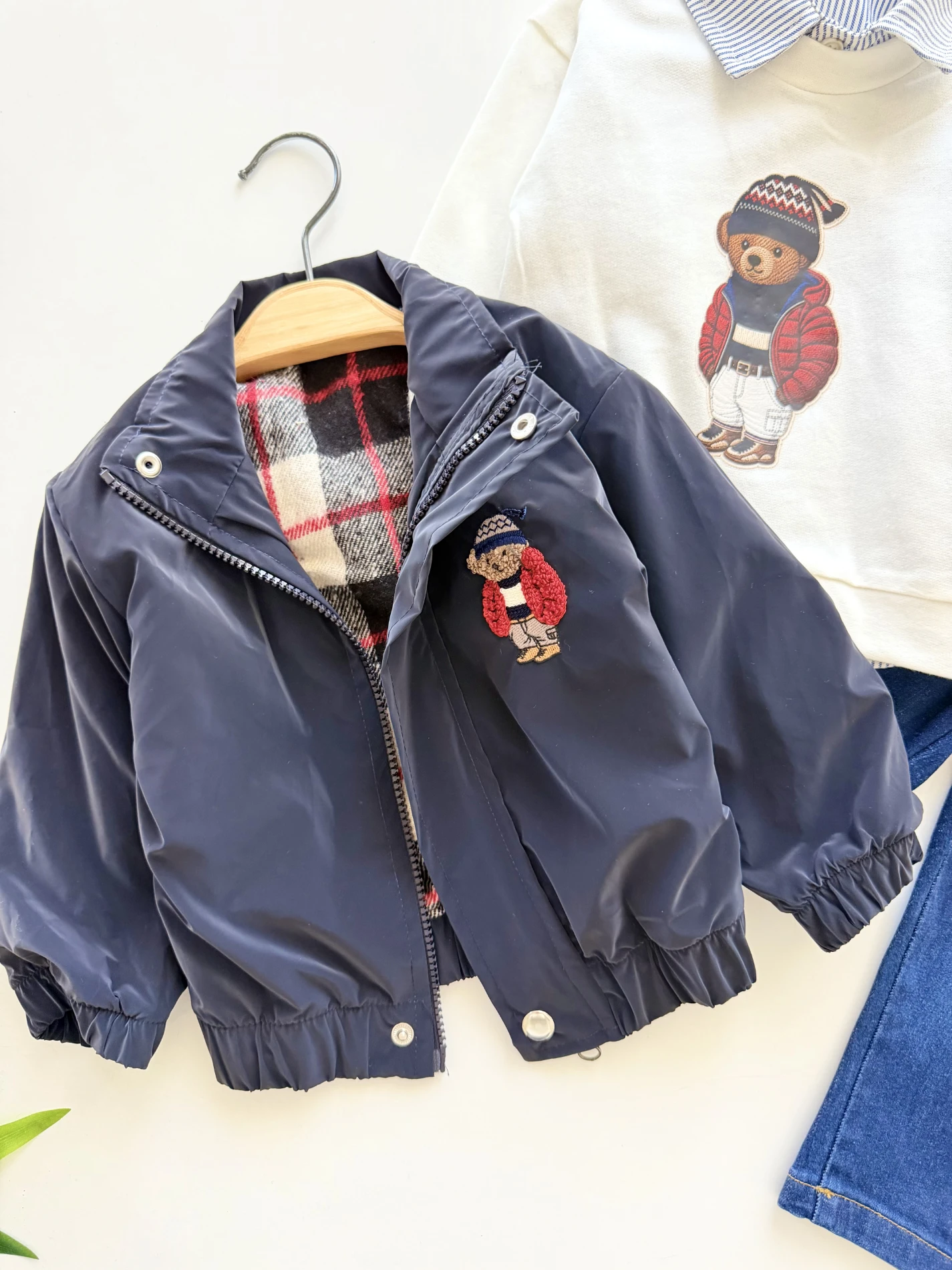 SU GEÇİRMEZ CEKETLİ Teddy Bear Nakışlı Gömlekli Sweatli Premium Kalite 3’lü Takım