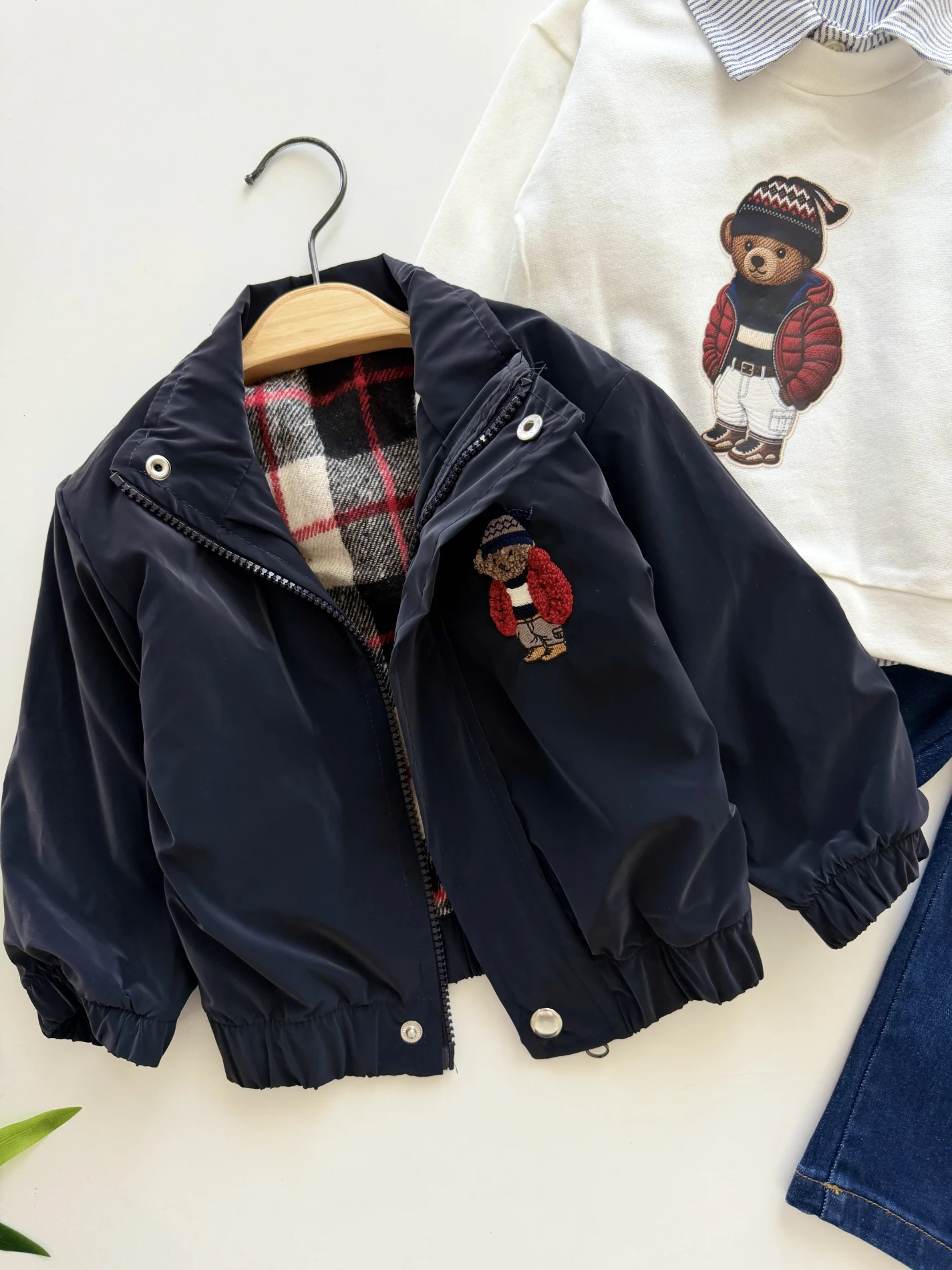 SU GEÇİRMEZ CEKETLİ Teddy Bear Nakışlı Gömlekli Sweatli Premium Kalite 3’lü Takım