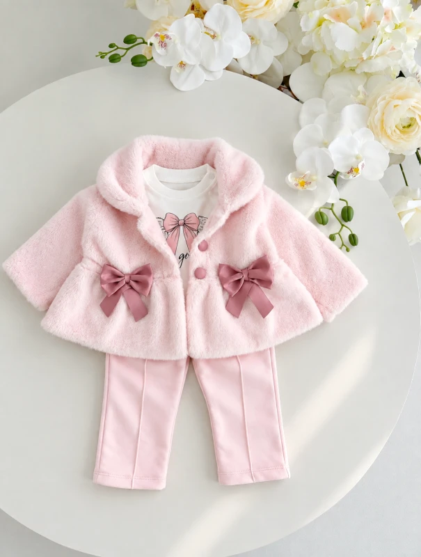 Premium Yumoş Kürk Ceketli  Pantolon 3'lü Takım