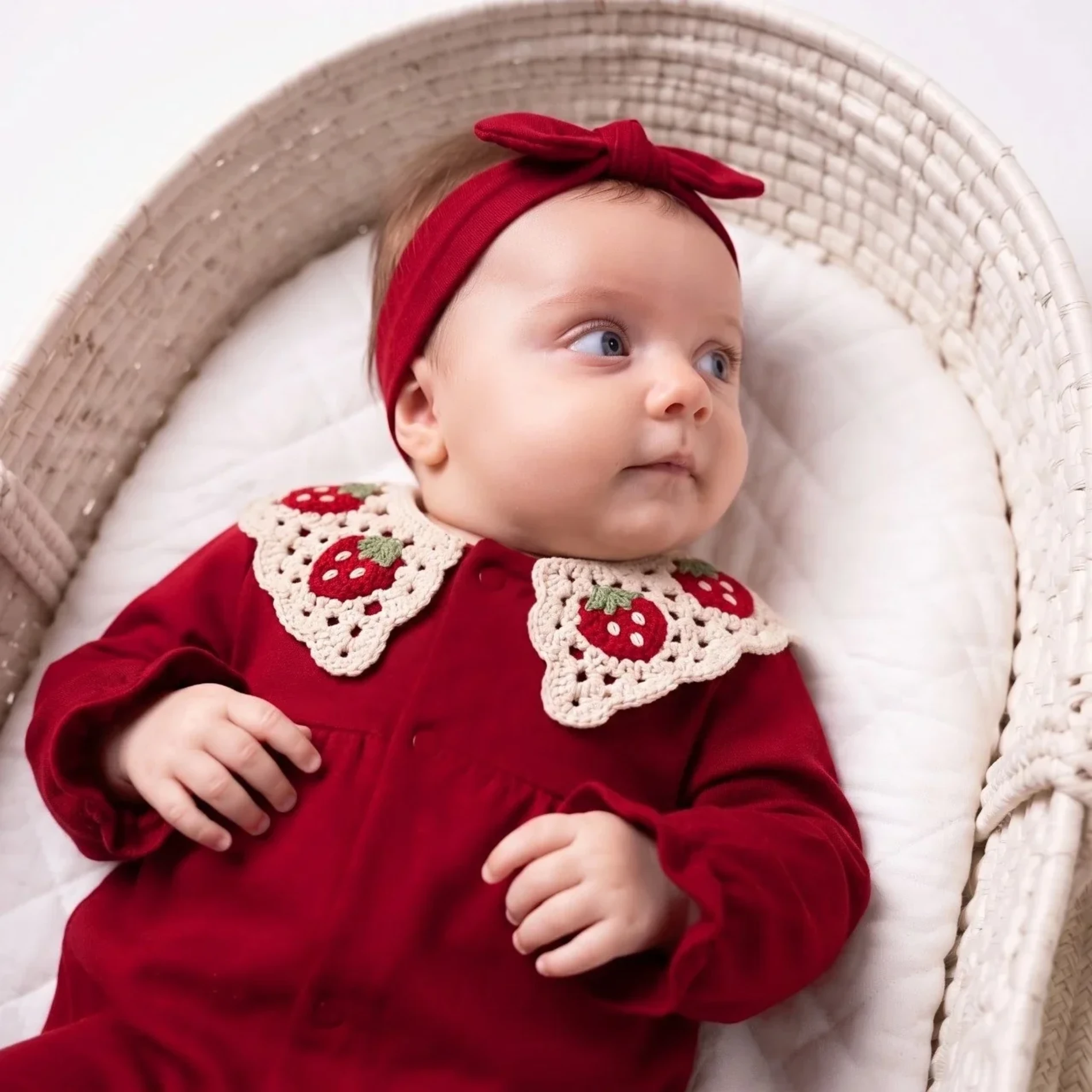 Çilek Yaka Detaylı Tulum & Bandana Set