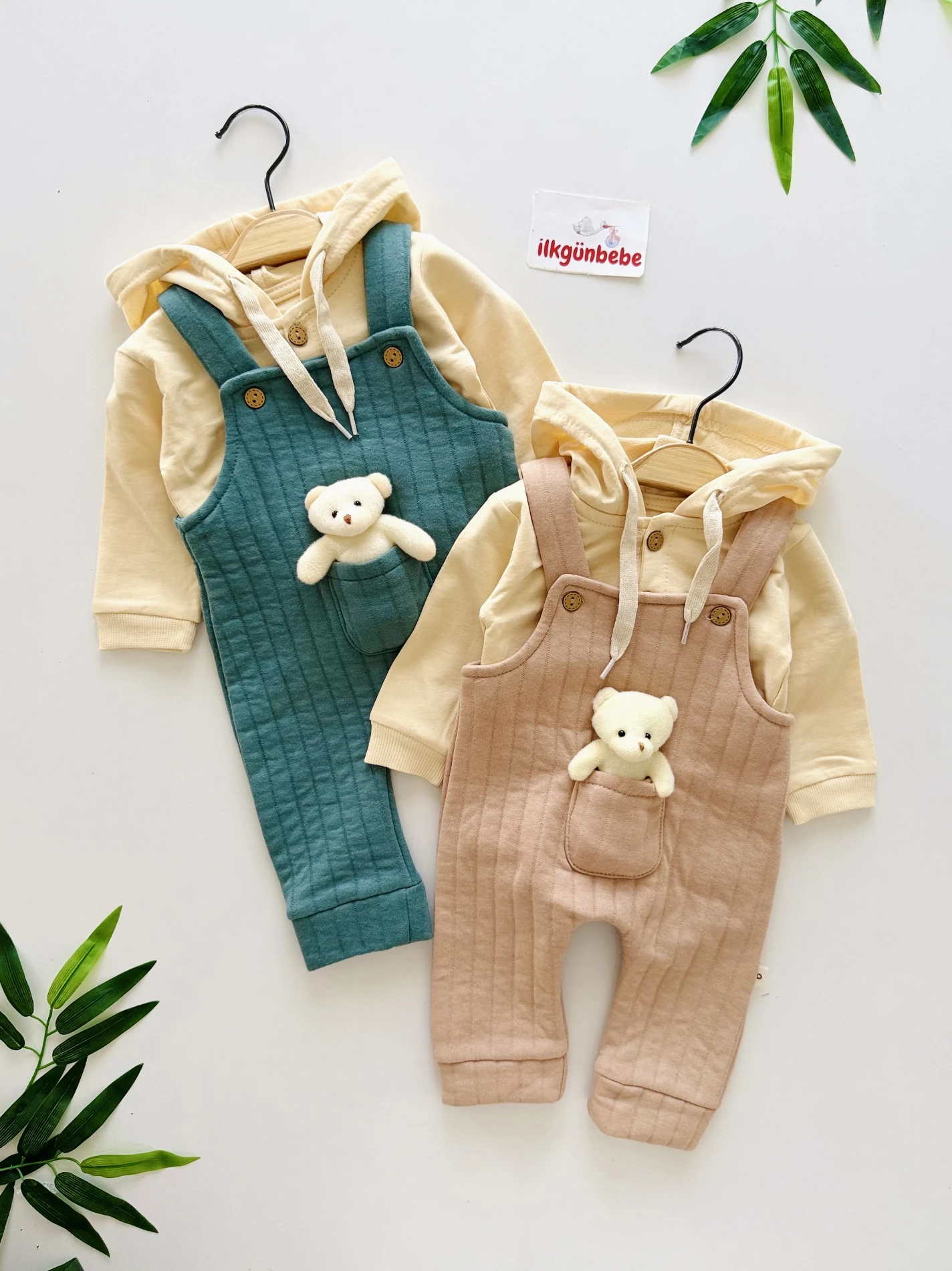 Oyuncak Ayıcıklı Salopetli Kapüşonlu Sweatli 2’li Set