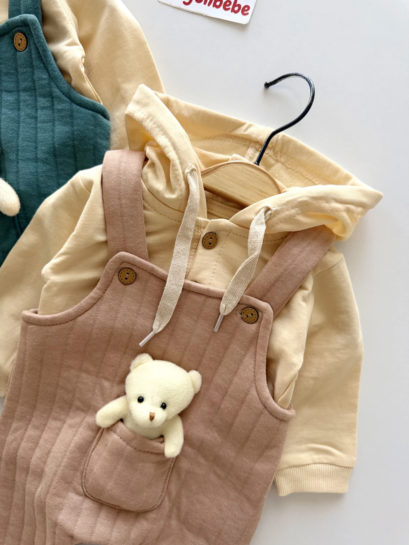 Oyuncak Ayıcıklı Salopetli Kapüşonlu Sweatli 2’li Set