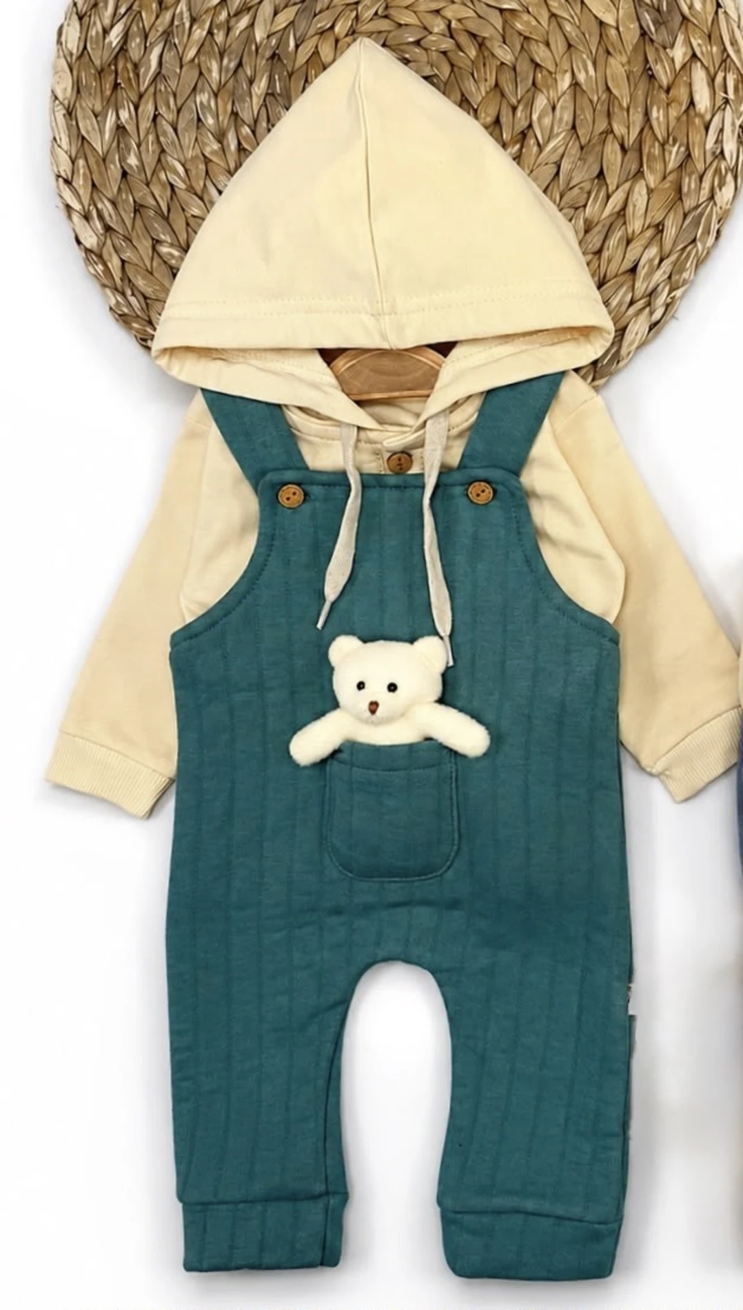 Oyuncak Ayıcıklı Salopetli Kapüşonlu Sweatli 2’li Set