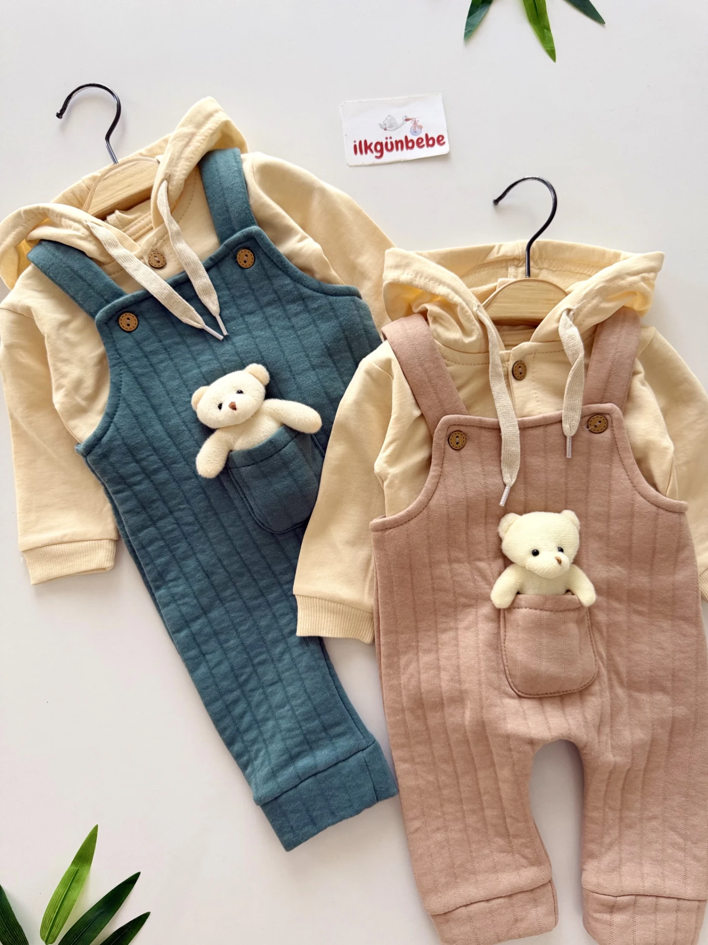 Oyuncak Ayıcıklı Salopetli Kapüşonlu Sweatli 2’li Set