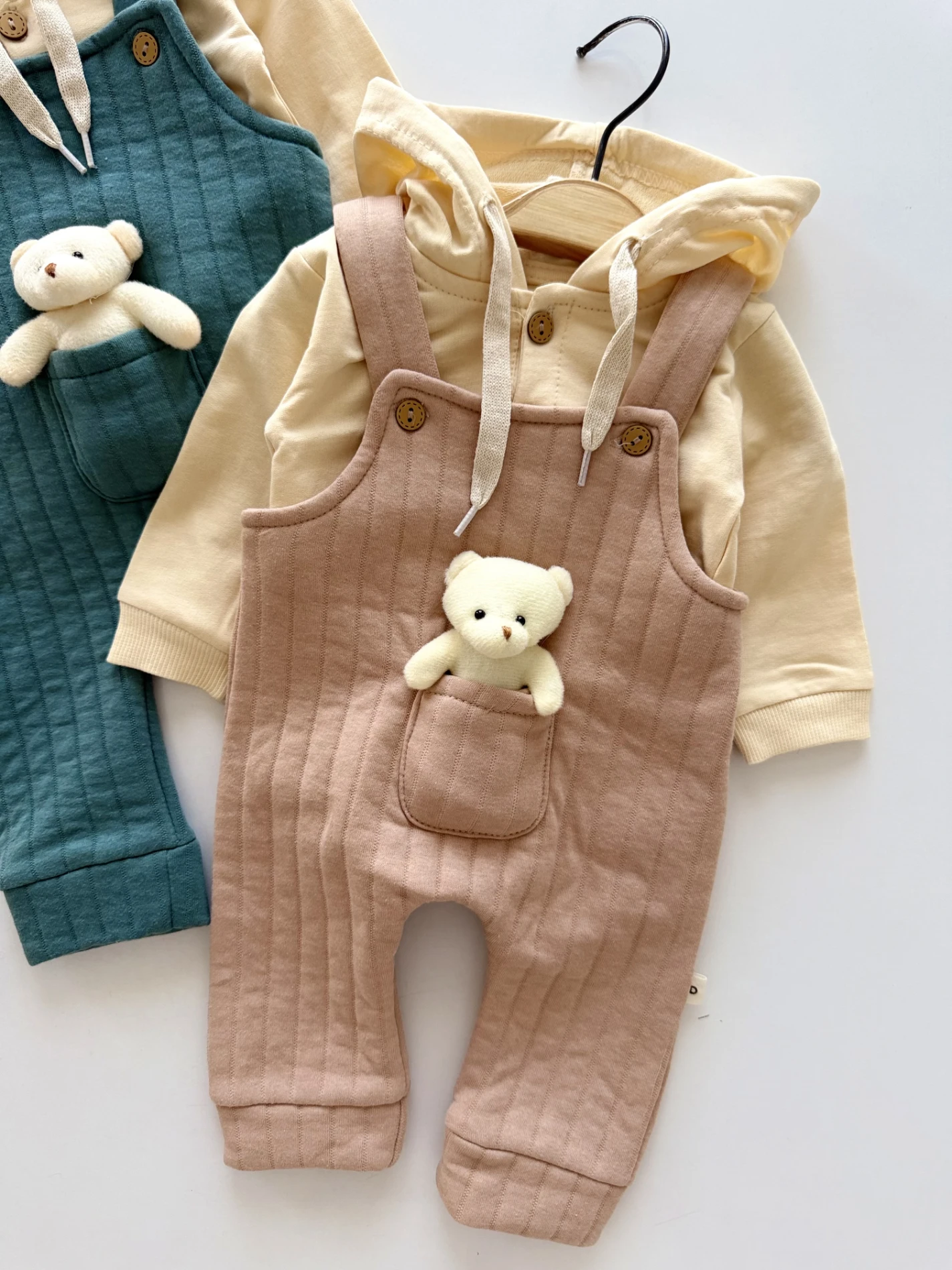 Oyuncak Ayıcıklı Salopetli Kapüşonlu Sweatli 2’li Set