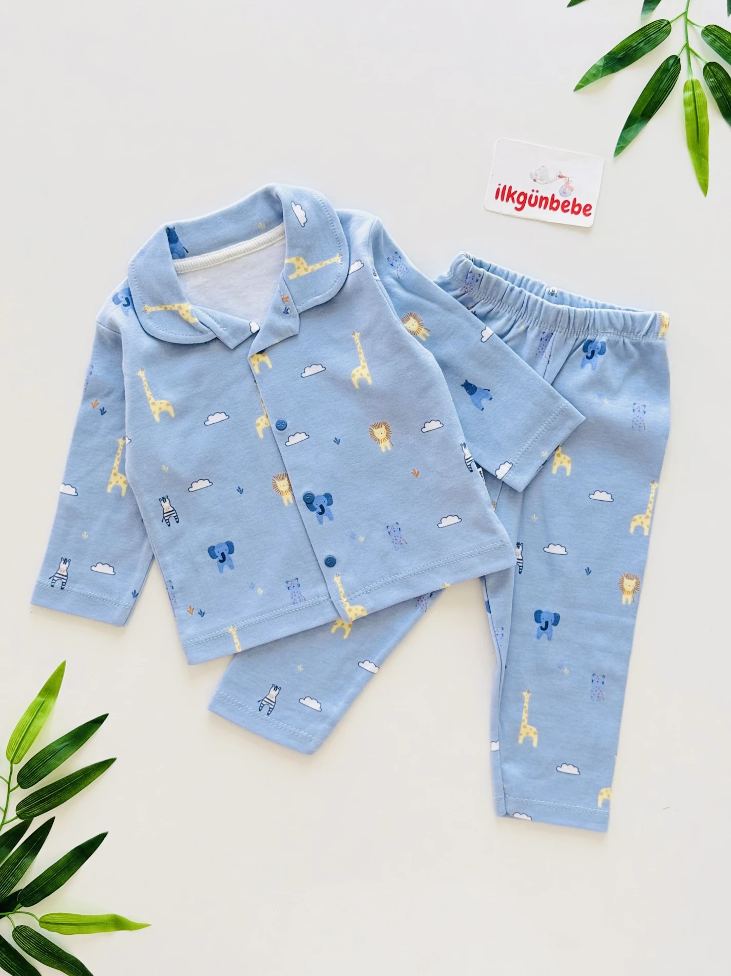 Animals Desenli Bebe Yakalı %100 Pamuk Pijama Takımı