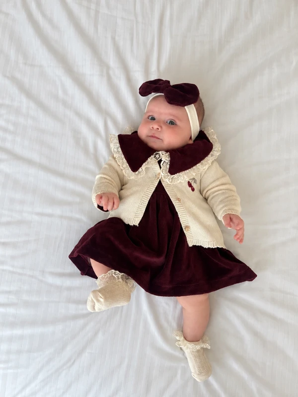 Lady Kadife Elbise Triko Hırka Çorap Ve Bandanalı Özel Kutulu Takım